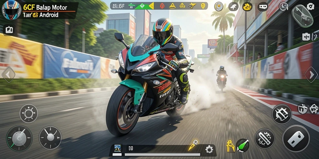 Tampilan gameplay mendebarkan saat balap motor di 6CF.