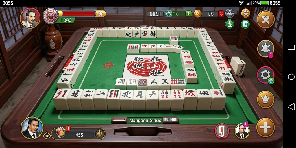 Tampilan menarik dari gameplay Mahjong 8055 yang menampilkan ikon-ikon strategis.