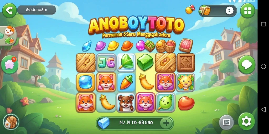 Screenshot ANOBOYTOTO menampilkan gameplay seru Match-3 yang penuh warna.