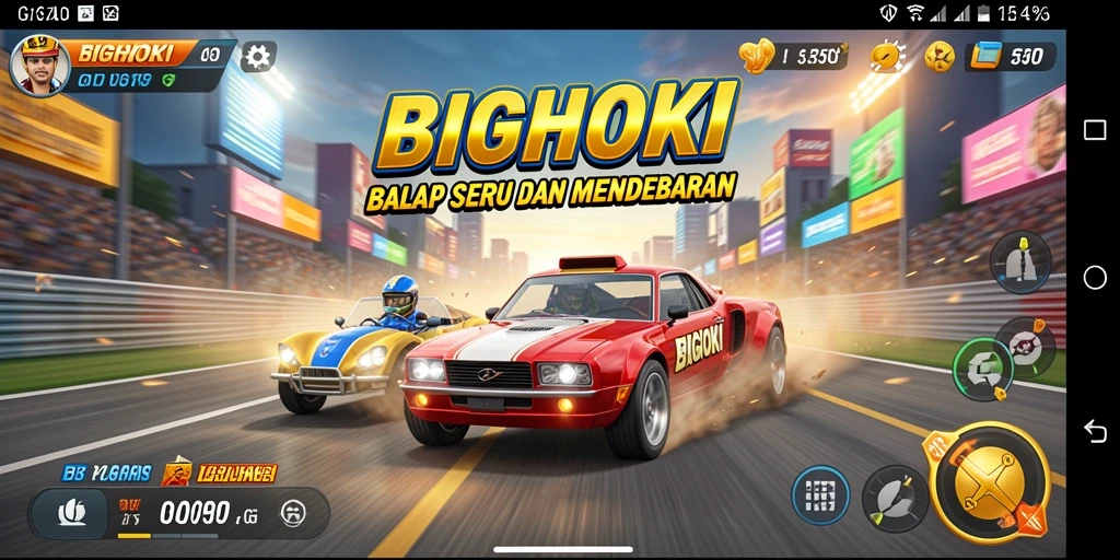 Menampilkan gameplay BIGHOKI yang mendebarkan saat balapan.