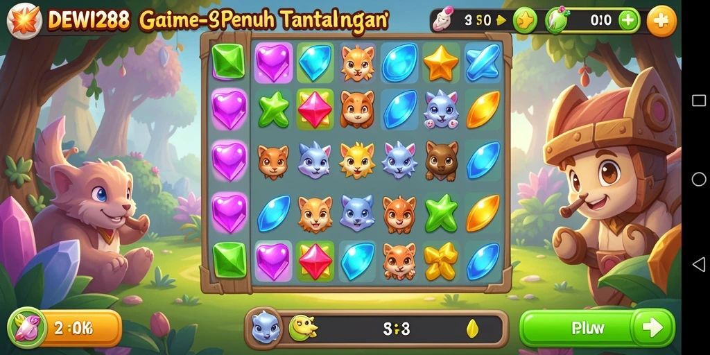 Tampilan gameplay menarik dari DEWI288 dengan kombinasi batu permata yang cerah.