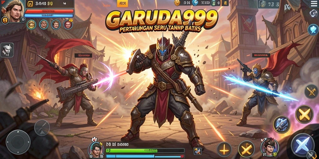 Tangkapan layar dari gameplay pertarungan GARUDA999 yang menegangkan.