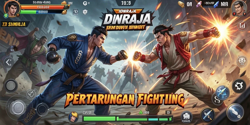 Screenshot gameplay <strong>IDNRAJA</strong> menampilkan pertarungan karakter yang intens dan grafis yang memukau.