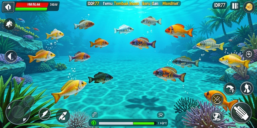 Screenshot permainan IDR77 menampilkan aksi seru tembak ikan.