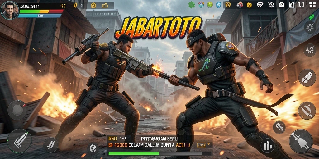 Screenshot utama JABARTOTO menunjukkan aksi pertarungan yang intens dan mendebarkan.