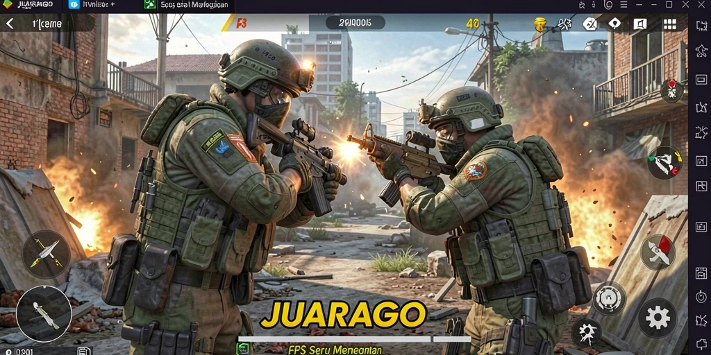 Screenshot gameplay JUARAGO menampilkan pertempuran FPS yang penuh aksi.