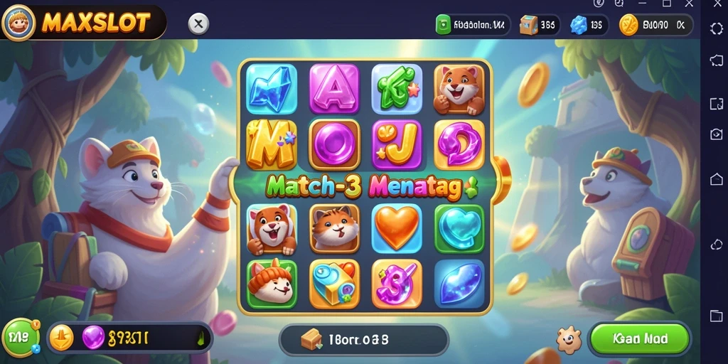 Screenshot MAXSLOT menampilkan aksi mencocokkan batu permata yang seru.