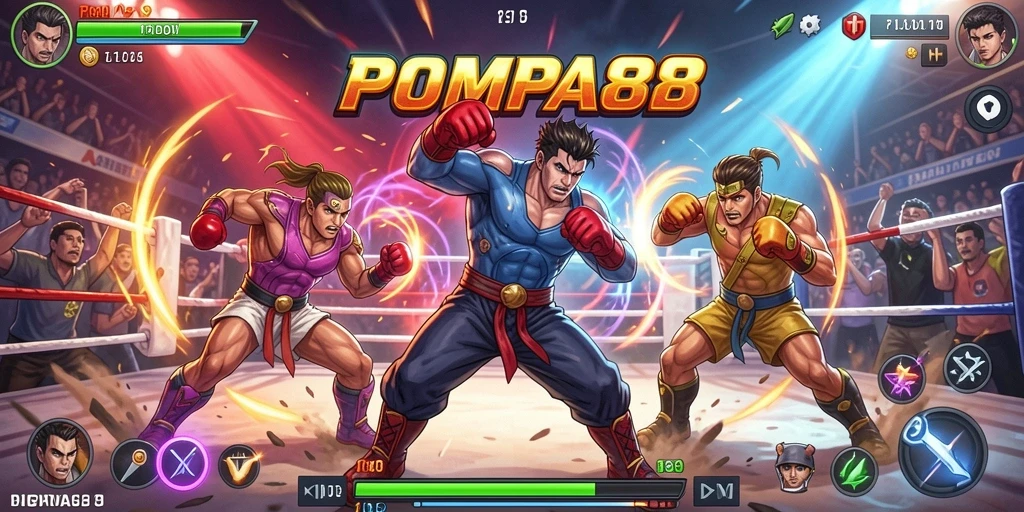 Tampilan gameplay POMPA88 yang mendebarkan saat pertarungan.