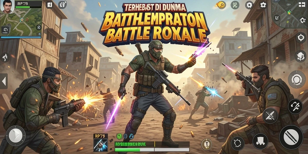 Gameplay intens Battle Royale di RP79 dengan pemain bersenjata.