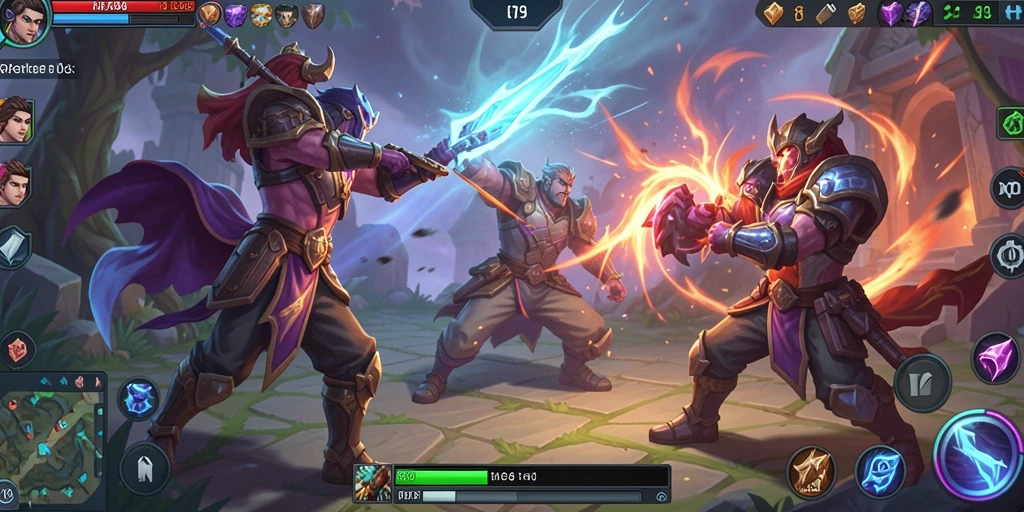 Tampilan gameplay RP99 yang seru dan menegangkan dalam pertempuran MOBA.