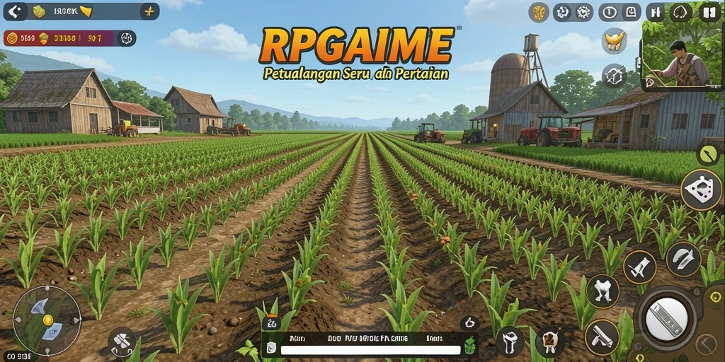 Tampilan menawan dari gameplay RPGAME yang menampilkan aktivitas berkebun.