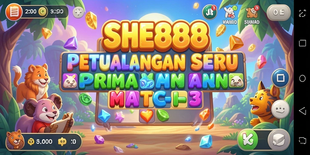 Screenshot utama SHE888 menampilkan gameplay seru dalam genre Match-3.