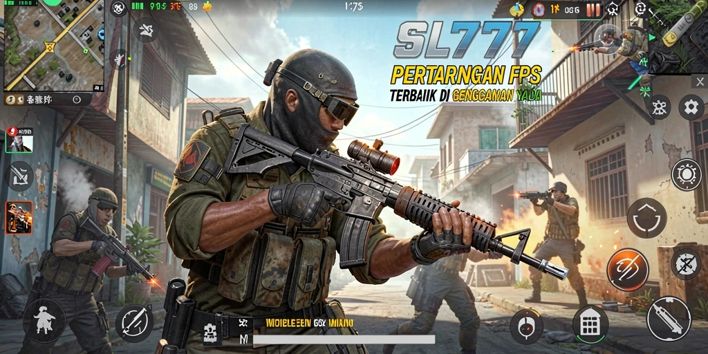 Tangkapan layar SL777 menampilkan aksi tembak-menembak yang intens.