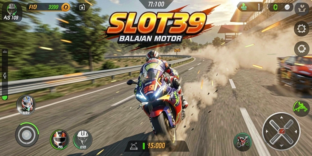 Gameplay SLOT39 menampilkan balapan motor yang mendebarkan dengan kecepatan tinggi.