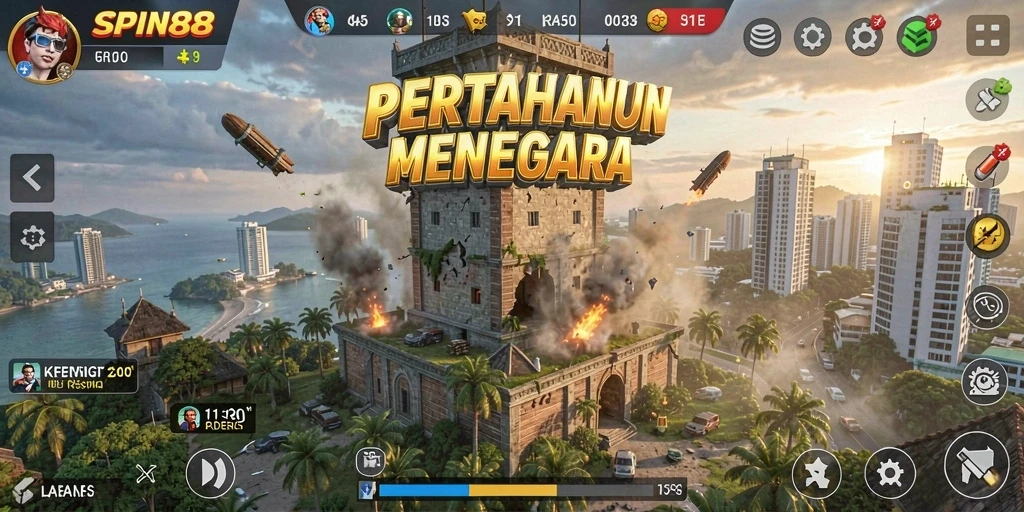 Tangkapan layar SPIN88 menunjukkan aksi menara yang epik dalam menghadapi gelombang musuh.