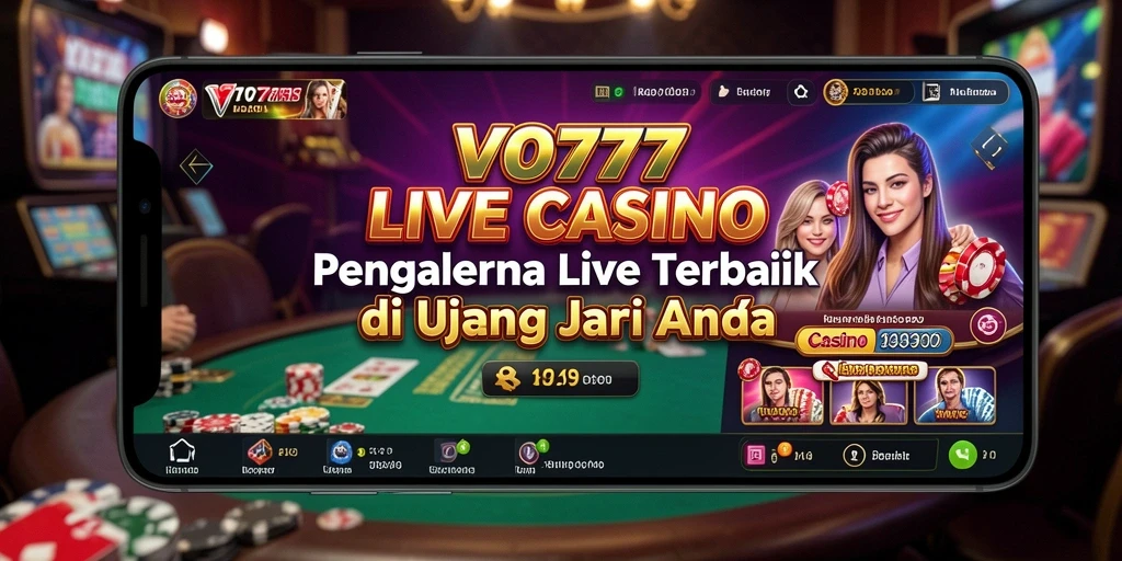 Tampilan utama VO777 menampilkan dealer cantik dan suasana kasino yang nyata.
